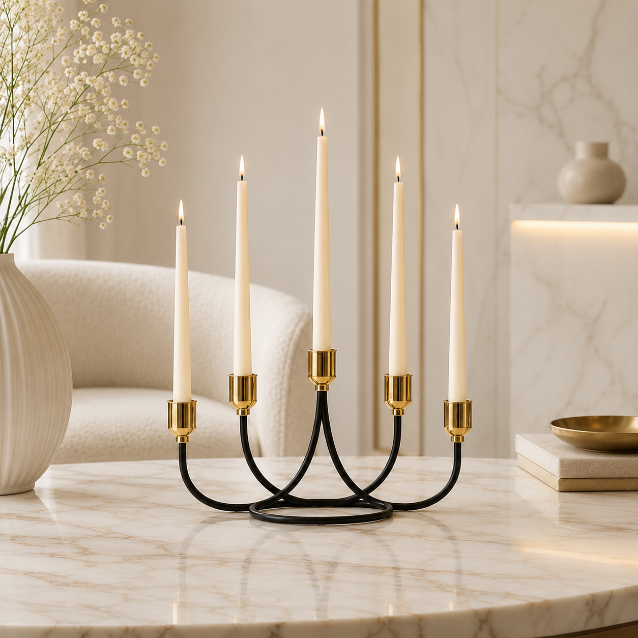 Luxury 5-Arm Metal Candle Holder Stand