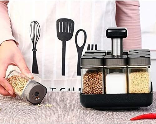 9-Piece Revolving Spice Rack — Complete Glass Set