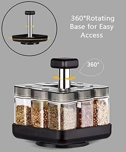 9-Piece Revolving Spice Rack — Complete Glass Set