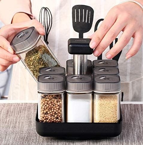 9-Piece Revolving Spice Rack — Complete Glass Set